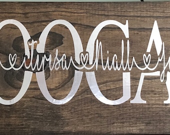 Wooden family sign with silver or gold writing Engagement gift, wedding shower gift, wedding gift, new home, baby birth gift, blended family