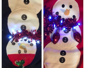 Ugly Christmas Sweater for couples, snowman and snow woman with lights PM for rush orders