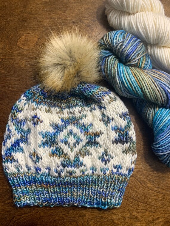 Merino Wool Hand Knit Hat With Faux Fur Pom Pom, Luxury Line  display picture 3