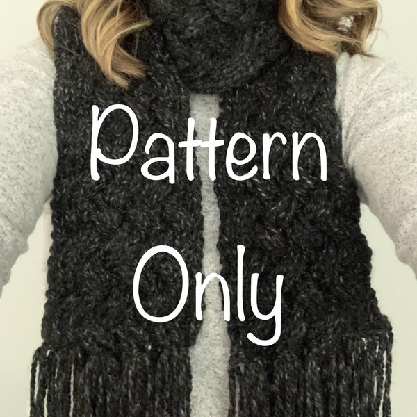 KNITTING PATTERN, Nancy Cable Knit Scarf, Bulky Weight Knitting Pattern, Reversible Bulky Knit Scarf Design, Winter Accessory Design, DIY