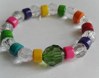 Multicolor stretchy beaded bracelet, Colorful bracelet, Elastic bracelet, Spring bracelet, Colorful wood beaded bracelet