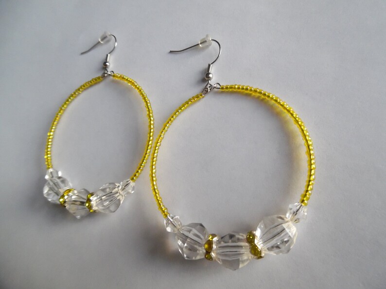 Yellow and Clear Beaded Hoop Earrings Yellow Seed Beaded Hoop Etsy