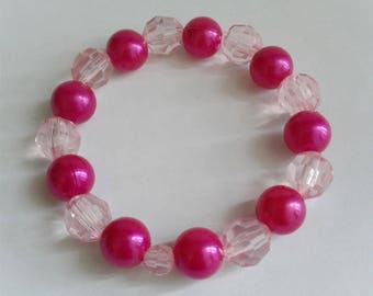 Hot pink pearl bracelet, Pink beaded bracelet, Pink pearl bracelet, Pink stretchy bracelet