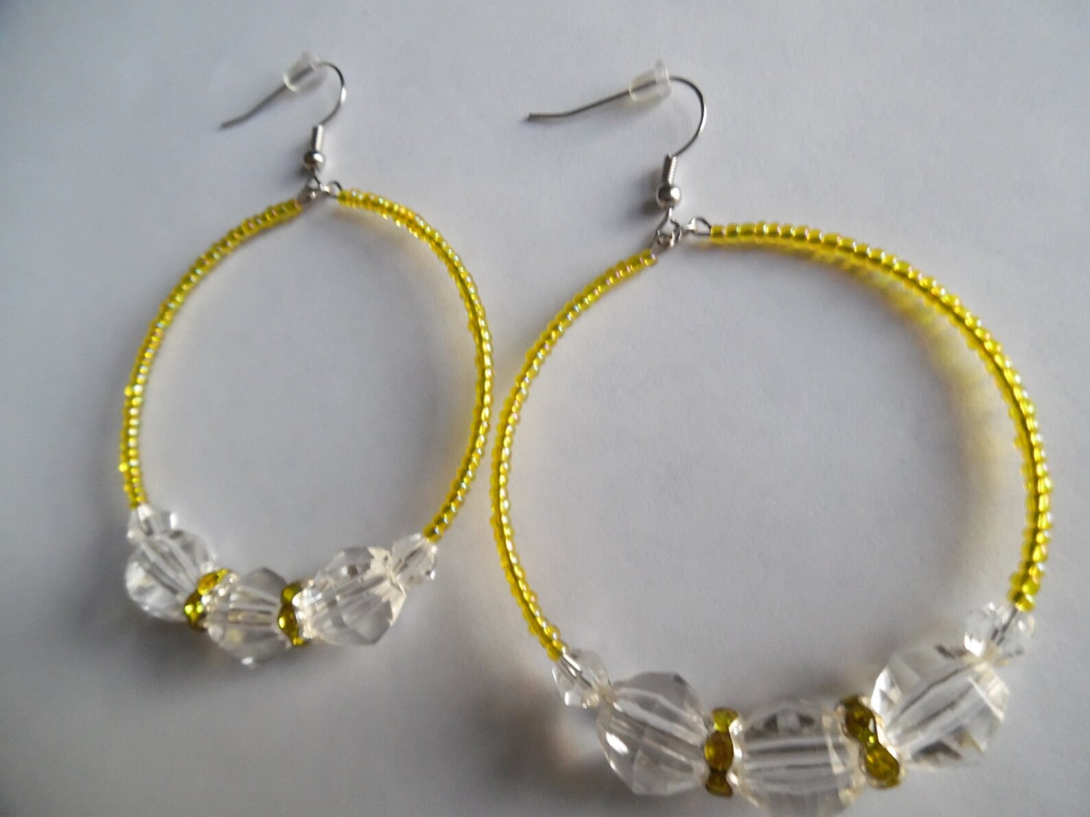 Yellow and Clear Beaded Hoop Earrings Yellow Seed Beaded Hoop Etsy