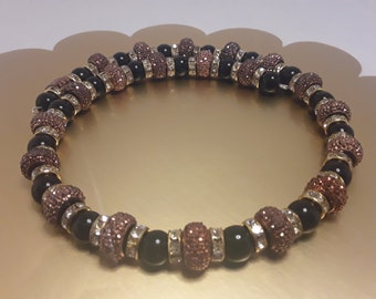Bronze and black sparkly rondelle beaded choker necklace