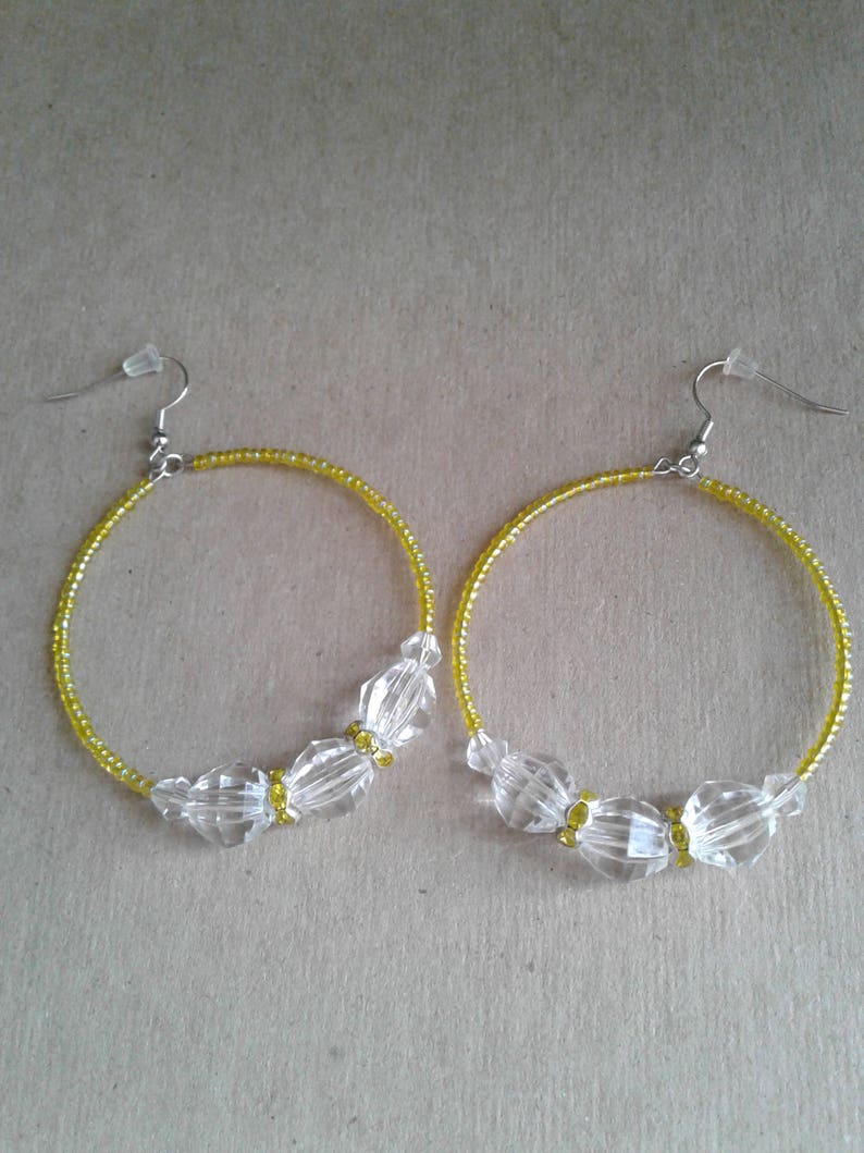 Yellow and Clear Beaded Hoop Earrings Yellow Seed Beaded Hoop Etsy