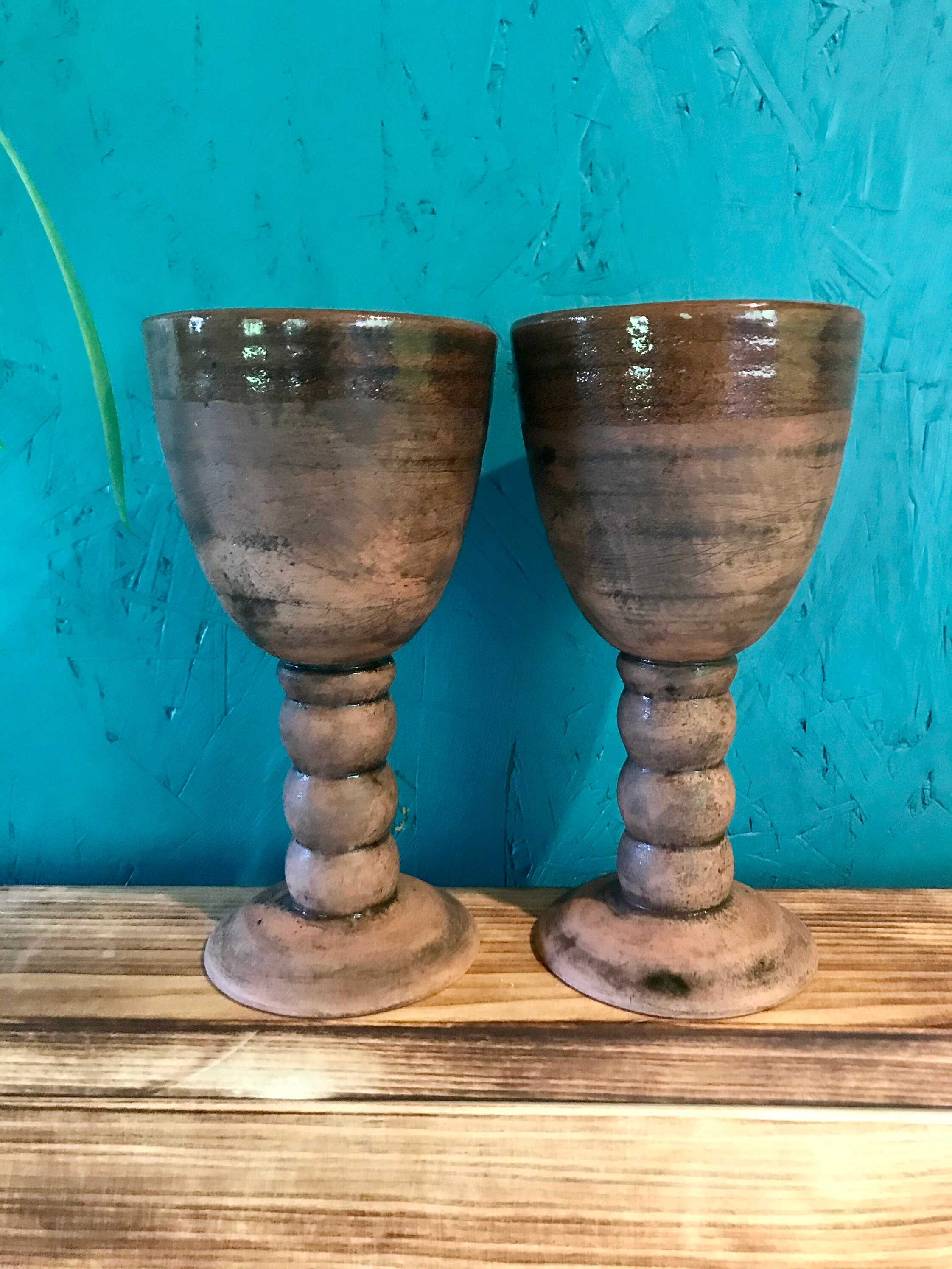 Stoneware Wine Goblets Pottery Goblets Vintage Handmade Wine Etsy