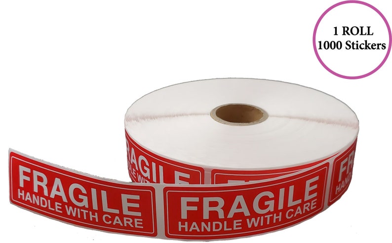 Fragile Handle With Care Shipping Sticker, 1x3, 1000 Per Roll image 1