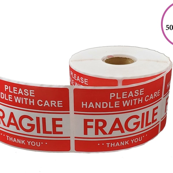Fragile Handle With Care Shipping Sticker, 2"x3", 500 Per Roll