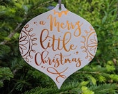 Christmas Card - 2 in 1 Design - Hanging Decoration - A Merry Little Christmas - Copper and Grey