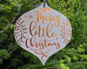 Christmas Card - 2 in 1 Design - Hanging Decoration - A Merry Little Christmas - Copper and Grey