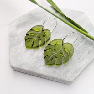 Monstera Hoops - Botanical Hoop Earrings - Gift for Plant Lover