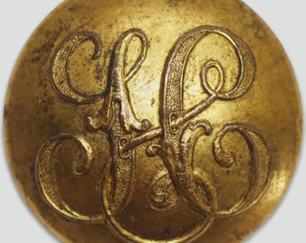 Antique Gilded Livery Button with Ornate Monogram Design