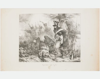 RARE N. T. Charlet “Le premier coup de feu (The first shot)” lithography 1824