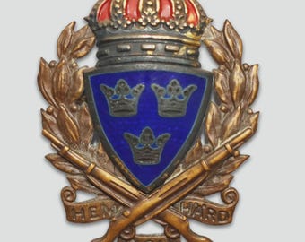 Vintage Sweden 1950 Swedish Bronze & Silver “Home and Hearth” Military Shooting Badge - 3rd Class
