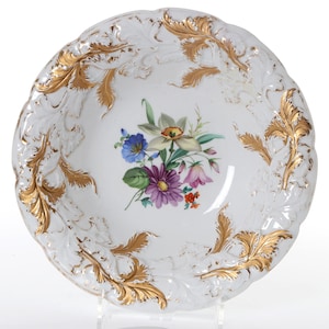 Antique Large Meissen Porcelain Gold Floral Plate Porzellan Gilded Floral Charger 19th