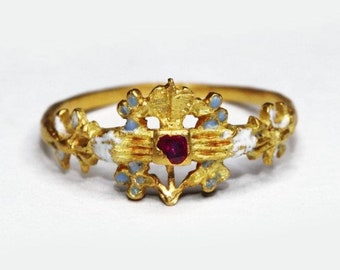 Antique XVI century ring 20K gold with ruby, Poland-Lithuania