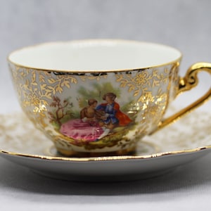 Antique Hlottenhof Bavaria Germany Porcelain Bone China Cup and Saucer 1928