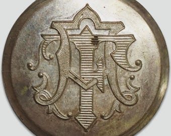 Antique Silver Plated Livery Button with Ornate “AT” Monogram, 30 mm, Barcelona