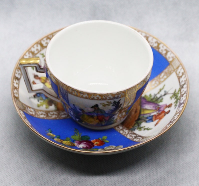 Antique Meissen Augustus Rex Dresden Helena Wolfson Hand Painted Porcelain Cup And Saucer