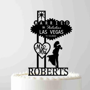 Décoration de gâteau Welcome to Fabulous Las Vegas, décoration de mariage personnalisée, mariés, mariés à Las Vegas, décoration de gâteau pour Mr et Mme