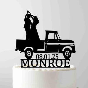 Décoration de gâteau de mariage camionneur, décoration de gâteau de mariage camionnette avec les jeunes mariés, décoration de gâteau chauffeur, décoration de M. et Mme, nom et date