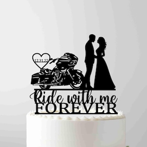 Ride with me forever, Road Glide Motorcycle Wedding Cake Topper, Motorcycle Wedding Topper, Couple on Harley Davidson, Biker Cake Topper