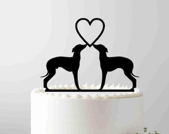Wedding Cake Topper with two dogs, Silhouette with Heart, greyhound wedding, Any Breed