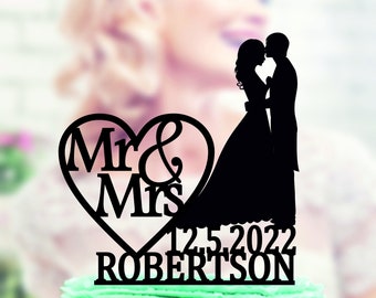 Wedding cake topper , Silhouette groom and bride , acrylic cake topper  , cake topper wedding , initials cake topper