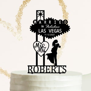 Adorno para tarta con el letrero Bienvenido a la fabulosa Las Vegas, adorno para tarta personalizado para boda, novios, casados en Las Vegas, Sr. y Sra.