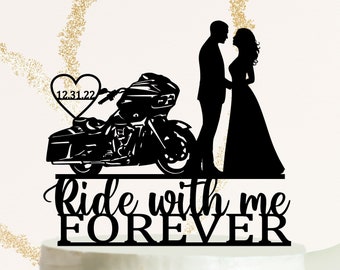 Ride with me forever, Road Glide Motorcycle Wedding Cake Topper, Motorcycle Wedding Topper, Couple on Harley Davidson, Biker Cake Topper