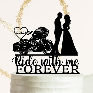 Ride with me Forever, Road Glide Motorrad Hochzeitstorte Topper, Motorrad Hochzeitstorte Topper, Paar auf Harley Davidson, Biker Cake Topper