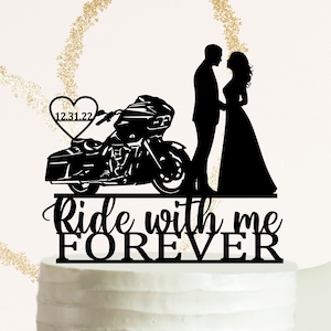 Ride with me Forever, Road Glide Motorrad Hochzeitstorte Topper, Motorrad Hochzeitstorte Topper, Paar auf Harley Davidson, Biker Cake Topper