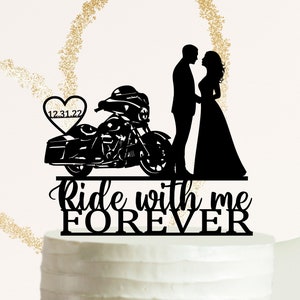 Ride with me forever, Street Glide Motorcycle Wedding Cake Topper, Motorcycle Wedding Topper, Couple on Harley Davidson, Biker Cake Topper