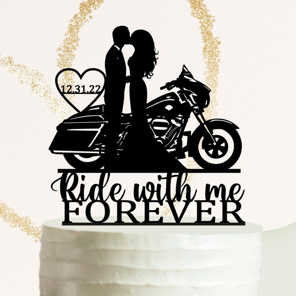 Ride with me forever, Street Glide Motorcycle Wedding Cake Topper, Motorcycle Wedding Topper, Couple on Harley Davidson, Motorbike Topper