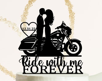 Viaja conmigo para siempre, Street Glide motocicleta pastel de boda topper, topper de boda de motocicleta, pareja en Harley Davidson, topper de moto