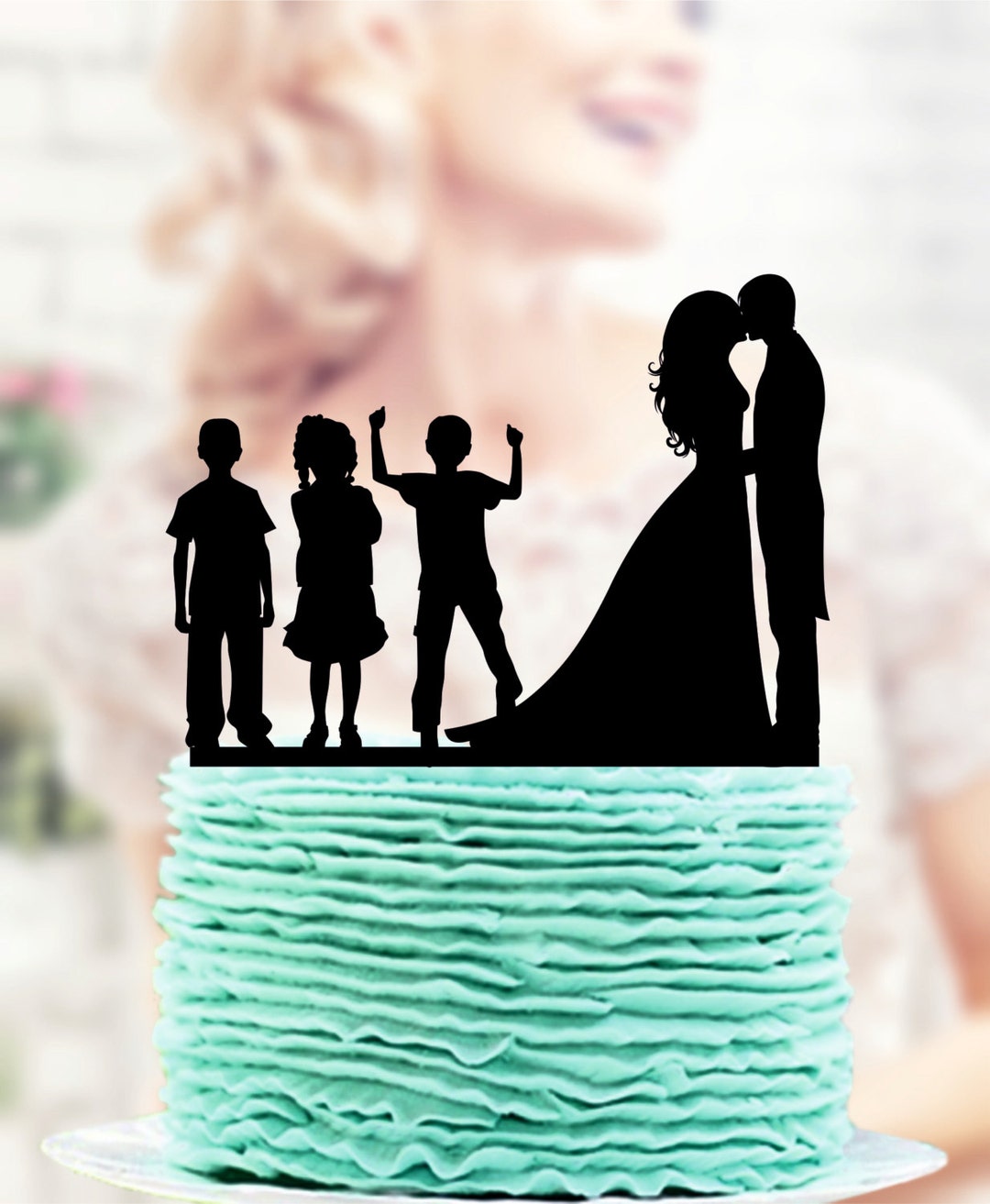 Family Cake Topper Bride and Groom With Two Boys and Little Girl Cake ...