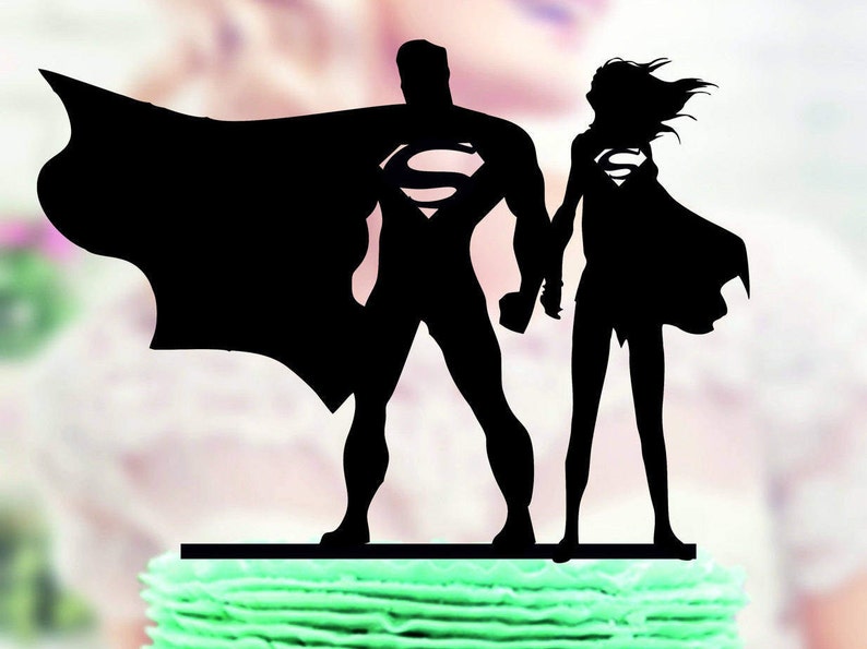 Superman And Supergirl Silhouette Cake Toppers Superheroes Etsy