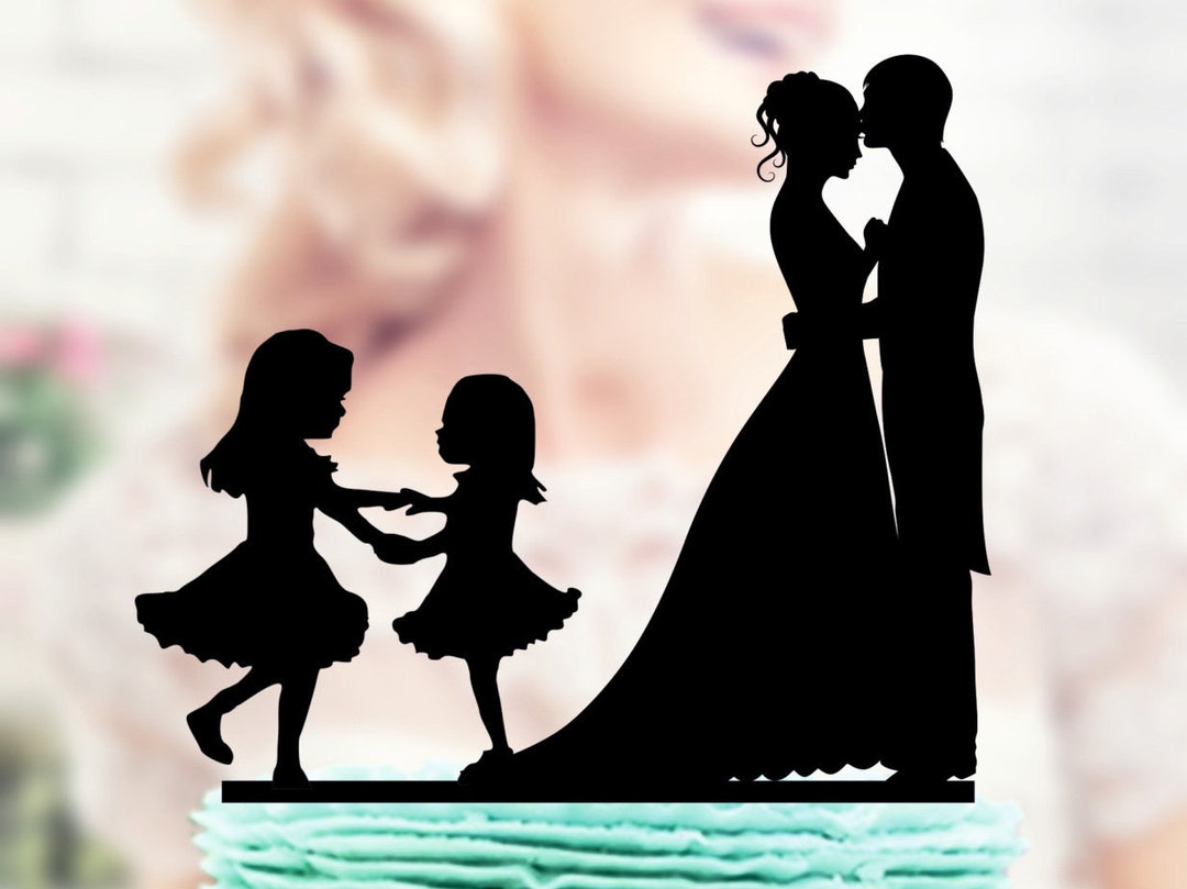 Family Wedding Cake Topper Bride and Groom Two Little Girls, Bride and ...