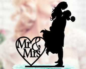 Wedding cake topper , Silhouette groom and bride , acrilic cake topper  , Custom Silhouette Cake Topper, Handmade Custom Wedding Cake Topper