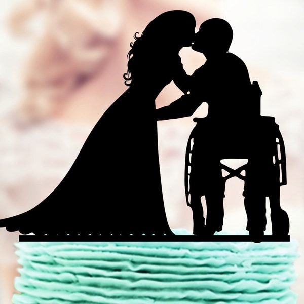 Wheelchair Wedding Cake Topper, Groom in Wheelchair, Wedding Cake Topper Silhouette, Acrylic Cake Topper , Bride Groom Topper