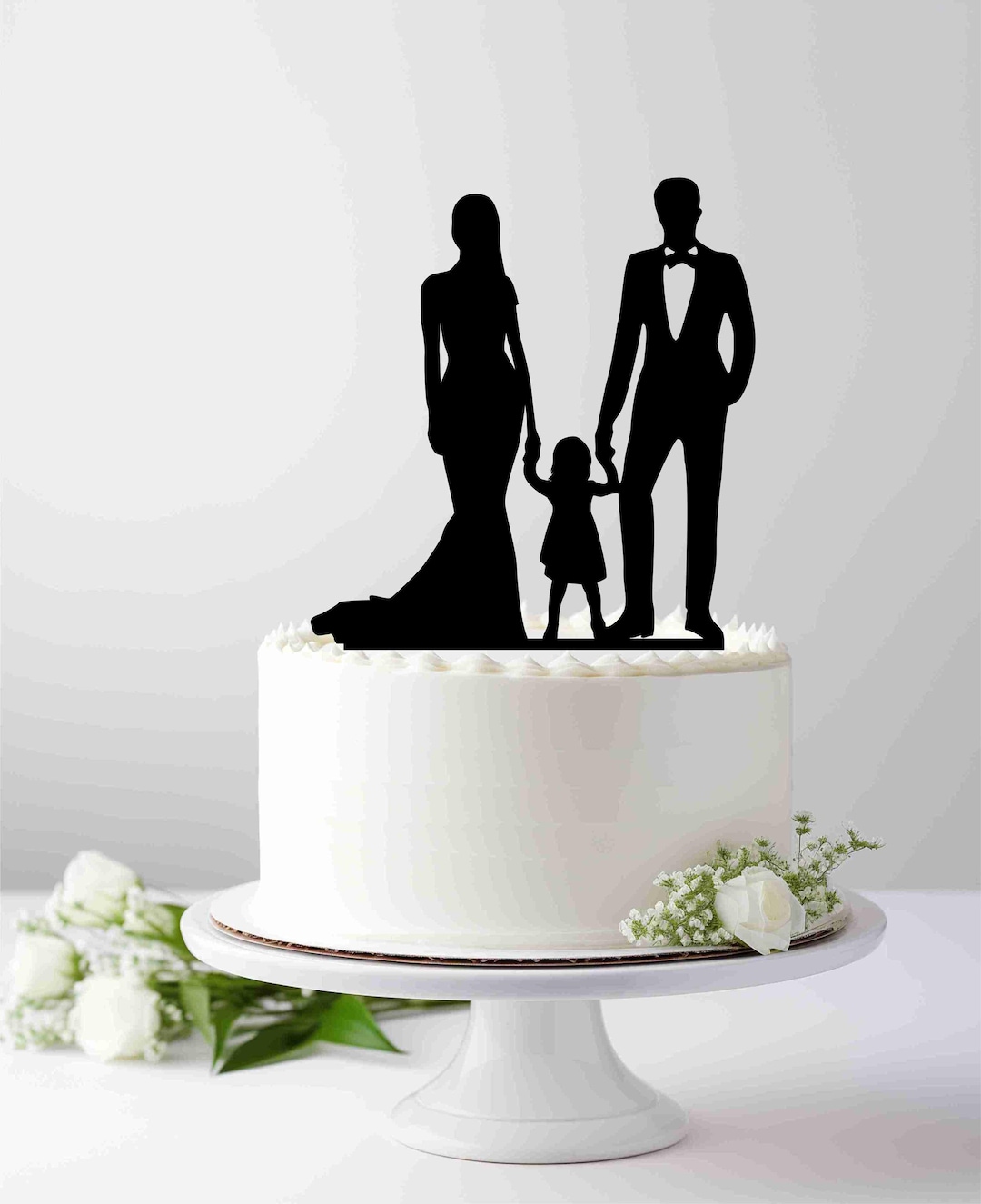 Love Family Wedding Cake Topper, Bride and Groom With Little Girl, Kids ...