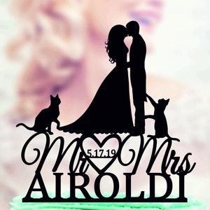 Personalized Cat Wedding Cake Topper: Custom Date, Pet Theme