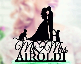 Personalized Cat Wedding Cake Topper: Custom Date, Pet Theme