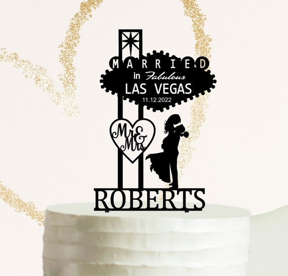 Personalized Date Mr and Mrs Silhouette Married in Las Vegas Cake