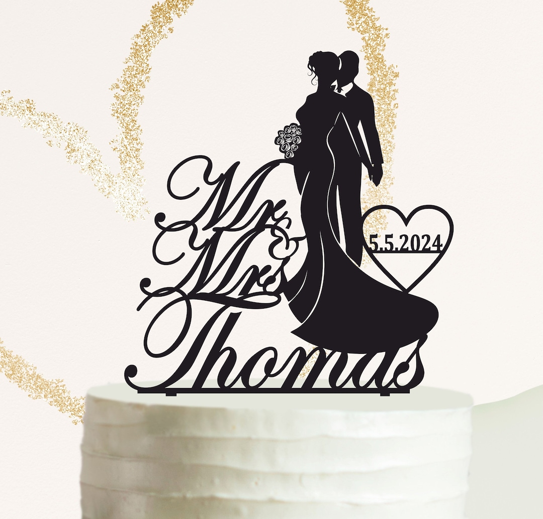 Wedding Cake Topper, Bride and Groom Silhouette, Mr and Mrs Cake Topper ...
