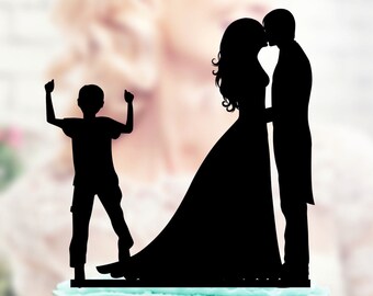 Family Wedding Cake Topper Bride and Groom With Little Boy, Bride and Groom Cake Topper, Bride and Groom Cake Topper with Kids, Cake Toppers