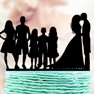 Sposa e sposo con bambini, Cake Topper, Cake Topper coppia con bambino, Cake Topper famiglia, Silhouette di Toppers