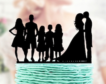 Bride and Groom with Children, Cake Topper, Couple with child Cake Topper , Family Cake Topper, Toppers silhouette