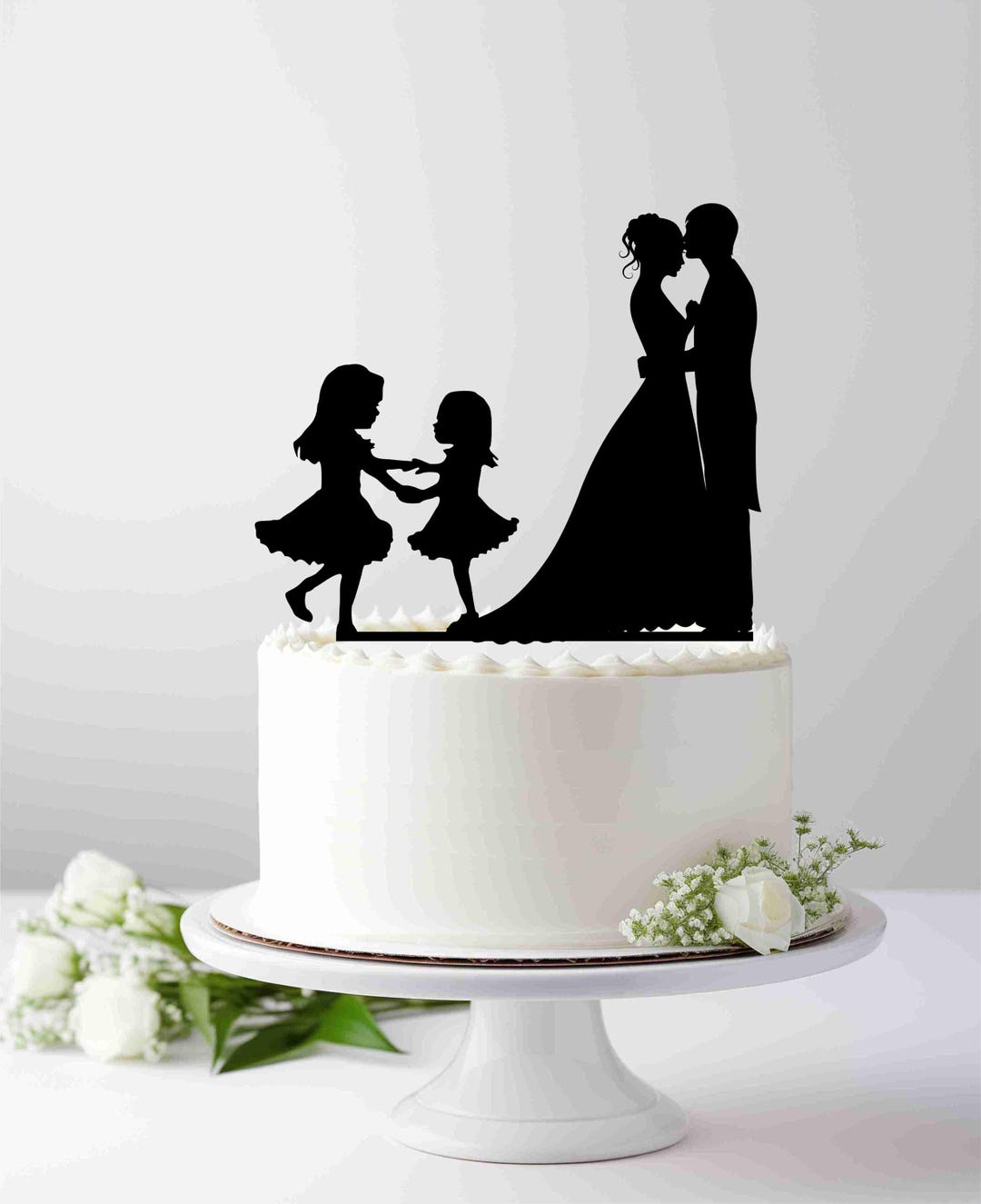 Family Wedding Cake Topper Bride and Groom Two Little Girls, Bride and ...